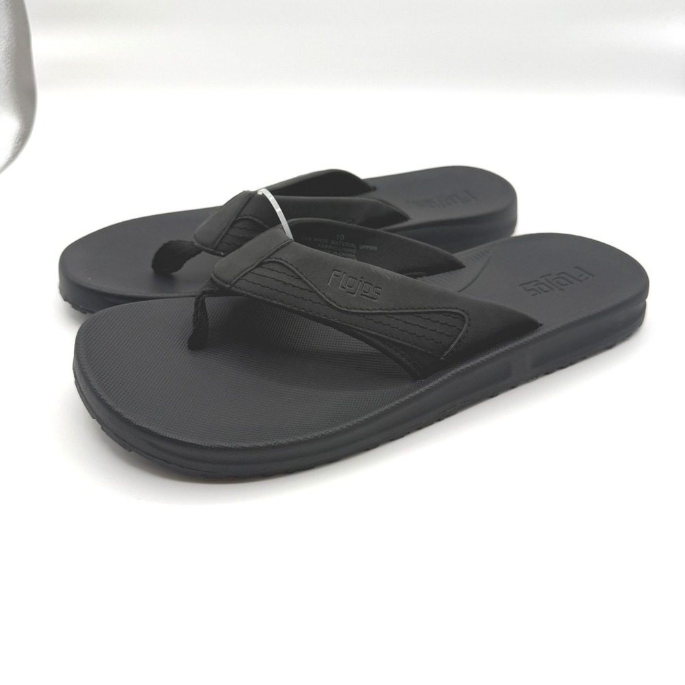 Flojos‎ Flip Flops Men 10 Black Comfort Strap Casual Beach Summer Sandals NEW